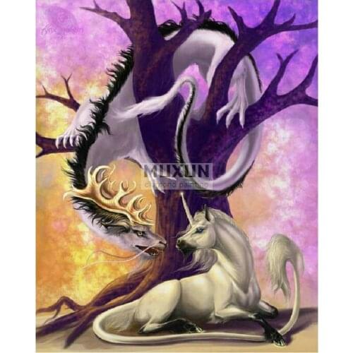 5D Diy diamond painting cross stitch Dragon and unicorn Full Square Diamond embroidery Needlework Rhinestone Mosaic Crafts
