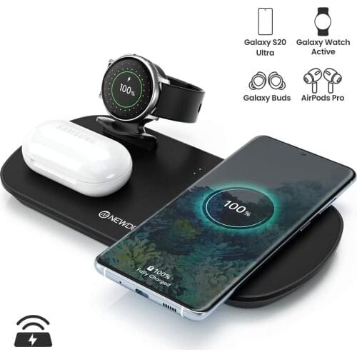 Newdery 3 in 1 Wireless Charging Stand, Qi Wireless Charger for Galaxy Watch Active1,2, wireless charger station for Galaxy Buds