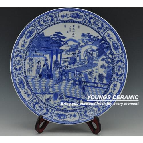 Big Chinese Antique Blue White Porcelain Wall Decorative Ceramic Plates For Wall Hanging