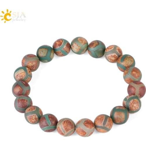 CSJA 10MM Natural Tibetan Round Onyx Veins Bead Bracelets & Bangles Prayer Beaded Stretch Chain Unique Reiki Jewelry Gifts F247