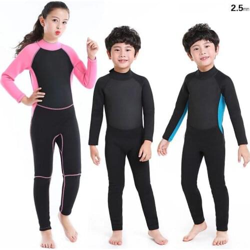 Kids boys girls 2.5mm neoprene Long sleeve wetsuit one piece swimsuit swimming suit for children winter swim surf snorkel 2.5MM