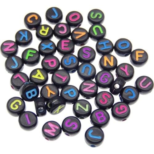 Julie Wang 200pcs 7mm Acrylic Black Round Letters Beads Random Mixed Alphabet Spacer Bead Bracelet Jewelry Making Accessory