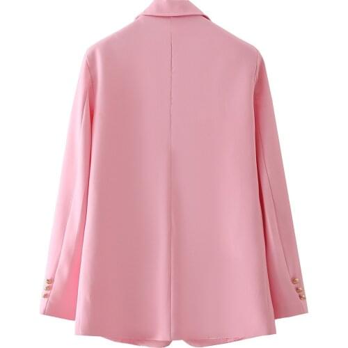 European and American Foreign Trade Womens Fashion New Temperament Slim Double Row Metal Button Pink Suit Coat DLWT240