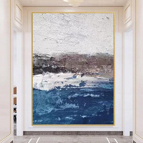 White clouds and sea cliff landscape oil painting and handmade canvas painting wall art living room decor salon Frameless pictur