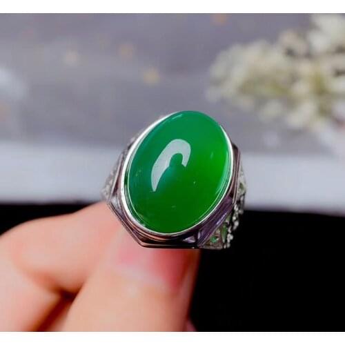 Natural Oval Cabochon Chalcedony Ring for Man Gift 13x18mm Big Gemstones Fine Jewelry High Quality 925 Sterling Silver