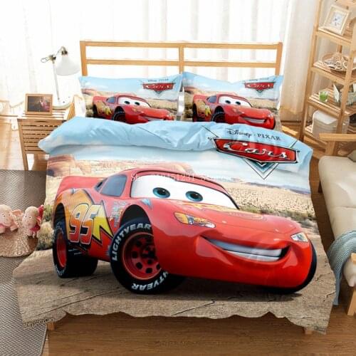 Lightning McQueen Car Bedding Set Kids Bedroom Decoration Single Twin Duvet Cover Pillow Covers Disney Boys girls Home textiles