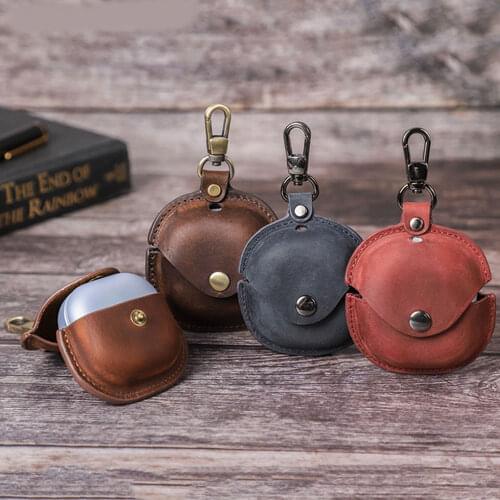 Retro Brown Sapphire Blue Crazy Horse Leather Wireless Bluetooth Headset Case Hook Portable Leather Case for Samsung Buds Pro