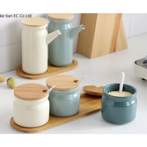 Nordic minimalist ceramic household kitchen seasoning pot vinegar oil bottle pot combination set salt shaker seasoning jar