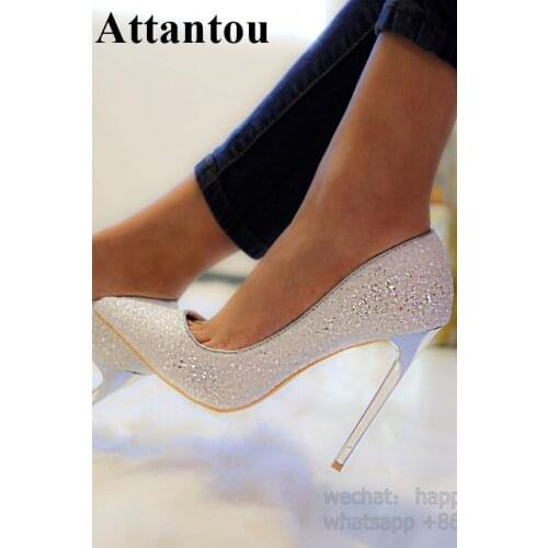 Fashion Mirrored Heel Chunky glitter Pointy Toe Slip On Cushioned Footbed Women High Heel Pumps Party Dress Shoes