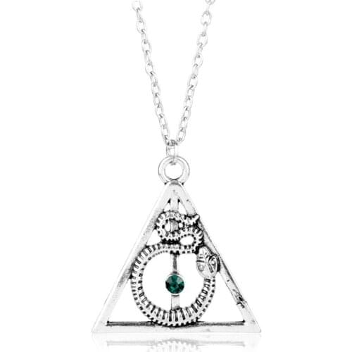 MQCHUN New Triangle Necklace HP Horcrux Necklace The Wrap Snake Pendant Jewelry Triangle Statement Necklace Long Chain Gifts -30