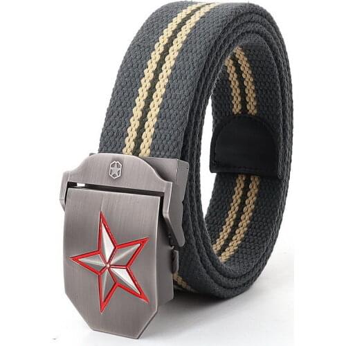 Mens Metal Slide Buckle Waist Belts Red Star Breathable Canvas Army Military Unisex Jeans Accessories Women Leisure Strap