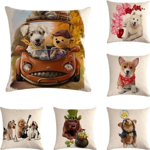 Pug Dog Bulldog Pattern Pillowcase Cotton Linen Throw Pillow Cover Christmas Hat Keji Dog Pillow Cushion Cover Car Home Sofa Bed