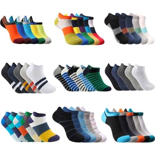 New Summer Spring Autumn Pier Polo Brand Fashion Men Ankle Socks Casual Colorful Pure Cotton Slipper Socks (5Pairs/lot)