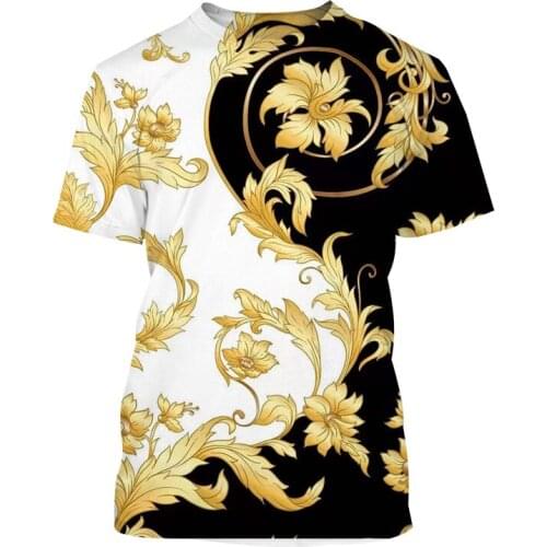 Novelty 3D Golden Chain Print Brand Design Tshirt Summer harajuku tshirt luxury Royal men clothing t-shirts black tops funko pop