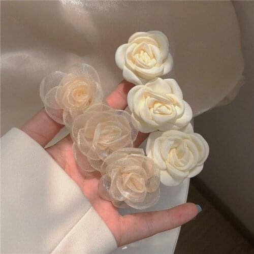 New Rose Flower Hairpins Barrettes Solid Color Flower Side Hair Clips For Women Ponytail Holder Hair Accessories Headwear