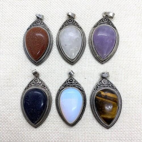 Natural Stone Charm Exquisite Drop-shaped Amethyst Tiger Eye Pendant Making DIY Jewelry Bracelet Necklace Accessories 27x49mm