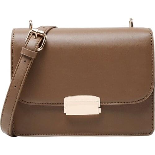 Solid Color Retro Lock Buckle Women Square Shoulder Bag Classic Leather Messenger Bag Female Harajuku Style Casual Lady Bags