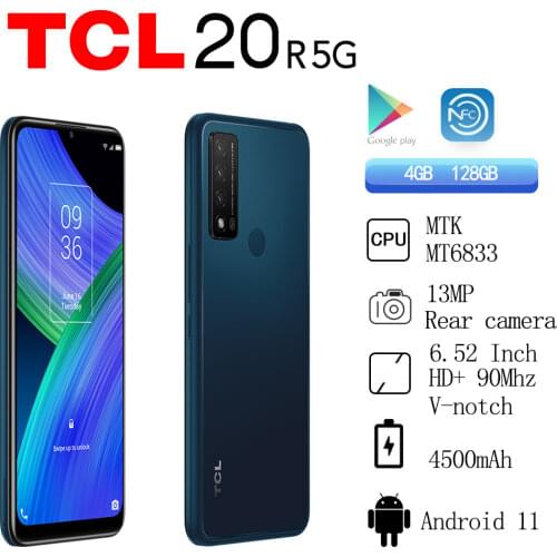 Original TCL 20 R 5G Smartphone 6.52 " HD+ V-notch Display MTK MT6833 4500mAh 90Hz Refresh Rate 13MP Camera Android 11 NFC