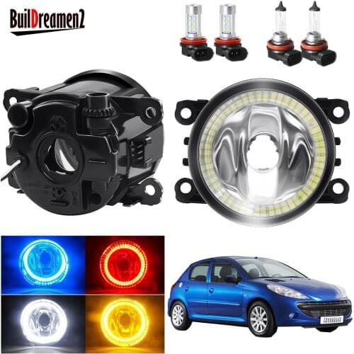 Angel Eye Fog Light Assembly For Peugeot 206 206+ T3E 2009 2010 2011 2012 Car Front Bumper Fog Lamp with Halo Ring DRL H11 12V
