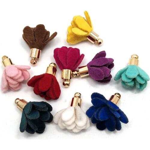 100pcs New Fashion Small Tassel 1.3cm Colorful Suede Gold Cap Flower Tassels DIY Jewelry Making Earring Findings Accessory