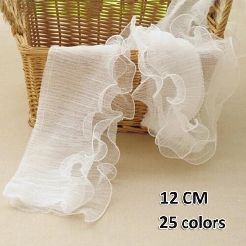 3Yards/lot 7 Colors Three Layers Mesh Ruffle Lace Fold Skirt Cuffs Doll Dress Pleated Lace Trim Wedding Dress DIY Fabric 18cm