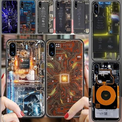 Circuit Diagram Main board cpu Phone case For Huawei Honor 6 7 8 9 10 10i 20 A C X Lite Pro Play black luxury coque fashion