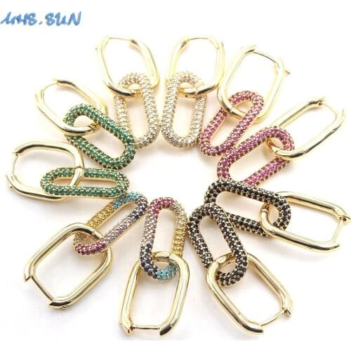 MHS.SUN Luxury Geometric Drop Earrings Vintage Style Colorful Mosaic Zircon Dangle Earrings Fashion Women/Girls Jewelry 1Pair