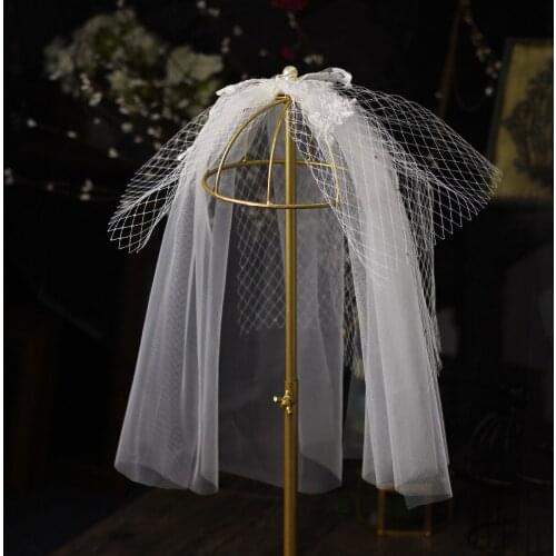 Elegant Bridal Veil Soft Tulle Lace Appliqued Pearl Handmade White Wedding Veil for Bride Travel Studio Photo Perform Prop V6712