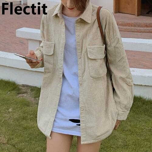 Flectit Women Shirt Jacket With Flap Pocket Long Sleeve Button Up Corduroy Overshirt Fall Winter Casual Shacket