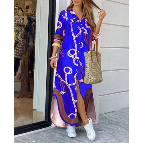 Long Street Dress Large Size Shirt Style Button Dress Women Fashion Casual Loose Home Commuter Printed Dress 2021 Tide Brand