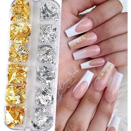 1Box Gold Silver Glitter Aluminum Foils Flakes Paillette 3D Nails Design Shinny Sparkles Decoration DIY Manicures
