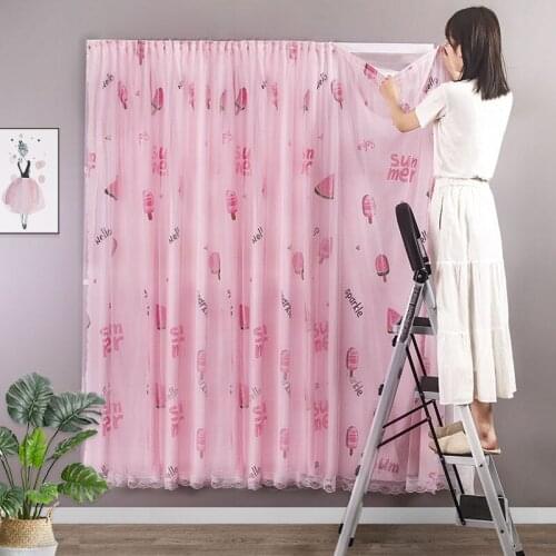 1pcs New Punch-free European and American Net Red Curtains Bedroom Bay Window Simple Shading Rental House Shade Cloth F8383