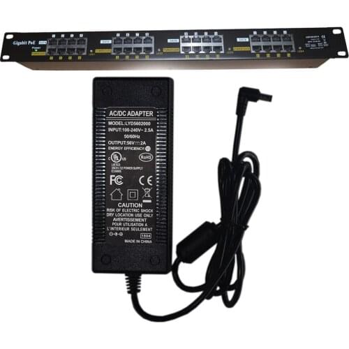 16 Port Gigabit Power over Ethernet PoE injector 802.3af/Passive 802.3at Devices with 56v120w power supply: GPOE-16-56v120w