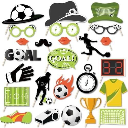 25pcs DIY Football Photobooth Props Baby Shower Kids Sports Party Decorations Happy Birthday Photobooth Props Party Supplies