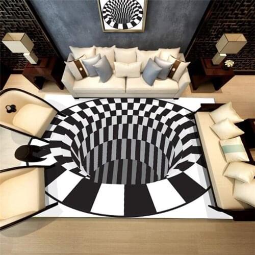 3D Vortex Rug Three-Dimensional Carpet 3D Swirl Print Optical Illusion Rug Vortex Rug Not-Slip Floor Mat Living Room Carpet
