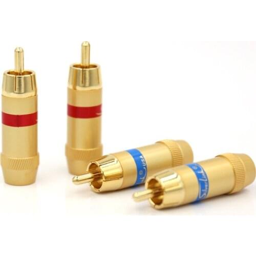4pcs Male RCA Plug Wire Solder Audio Video Gold Plated Connector 8MM diameter rca adapter for hifi cable diy