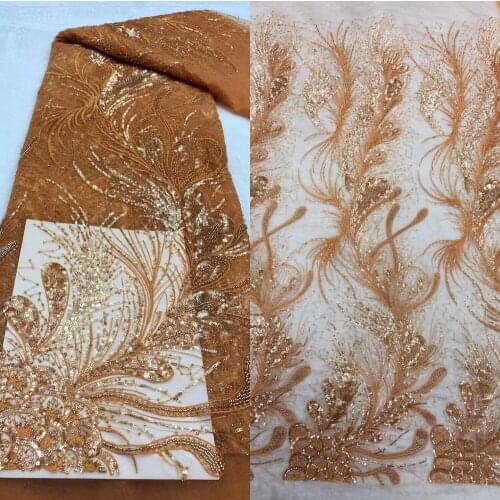 African Mesh Lace Fabric With Sequins and beads Nigerian L-6988810 Lace Fabric French Tulle Lace Fabric For Wedding Party