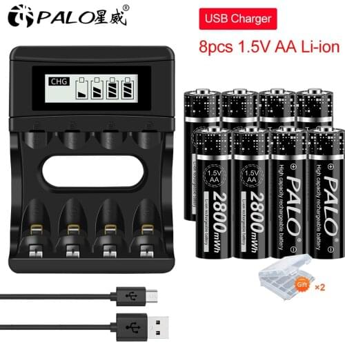 PALO1.5V AA 24pcs 2800mWh lithium battery rechargeable AA battery for toy weight scale remote control battery battery charger
