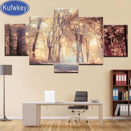 Diamond mosaic early morning Fall Forest Natural Landscape diamond painting cross stitch 3d embroidery full round drill 5 piece