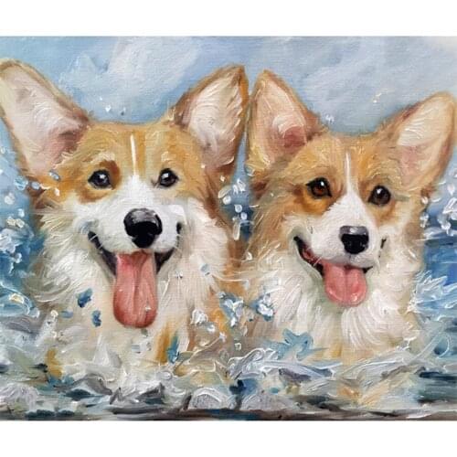 Diamond embroidery full drill Diamond painting Welsh Corgi Dog Art beach summer Ocean diy diamond Cross Stitch Rhinestone L608