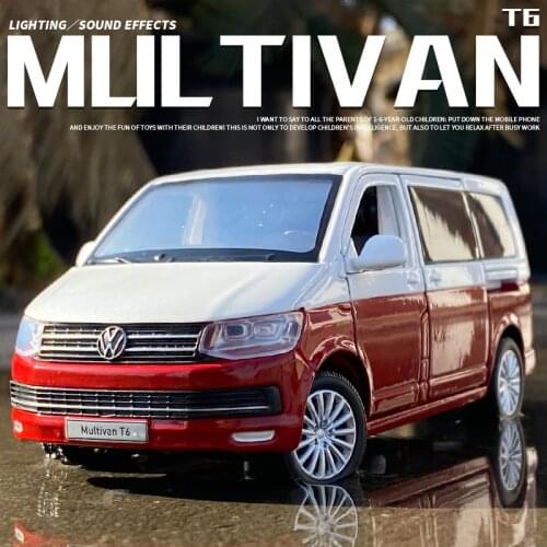 1:32 Zinc Alloy Bus Volkswagen Multivan T6 Van Alloy Toy Car Diecast MPV Model Sound Light Pull Back Children Gift Boys For Toys
