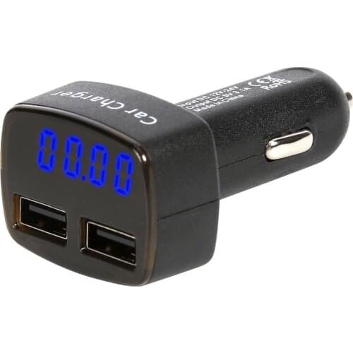 4 in 1 Car Charger USB Phone Charger Temp Voltage Current Meter (Blue)
