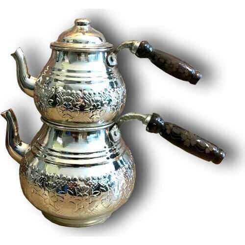 Barbecue Cart Tattoo Copper Teapot Set Big size Silver