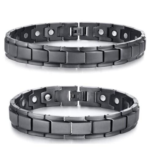 For Mens XMAS Gifts Vintage Black stainless Steel Bracelet Healthy Magnetic Stone Bracelet anklet 12mm wide