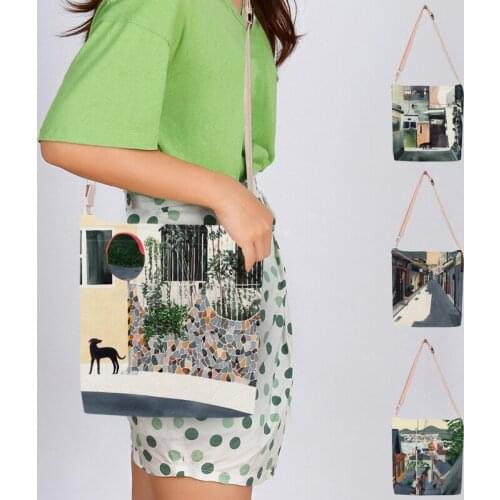 Afternoon City Scenery Print Handbag Women Messenger Bags Designer Brand Shoulder Bag Female Ladies Totes