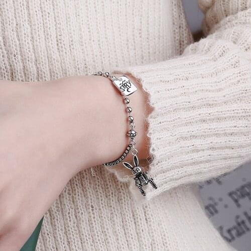 European And American S925 Sterling Silver Retro Hip Hop Rabbit Bracelet Niche Design Jewelry Holiday Gift Selection