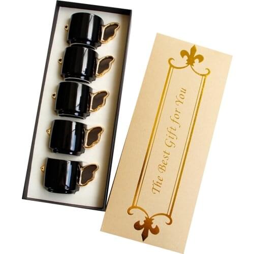 Porcelain Mugs - 100ML/ 3.4 Ounce for Coffee, Hot Tea, Cocoa, Set of 5 Pieces, Black Color, Birds Wing Handle