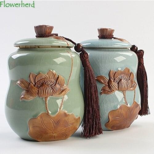 Ceramic Porcelain Tea Caddy Teaware Lotus Gourd Large Sealed Tea Bag Storage Box Tea Storage Tea Container Tea Jar Tea Tins