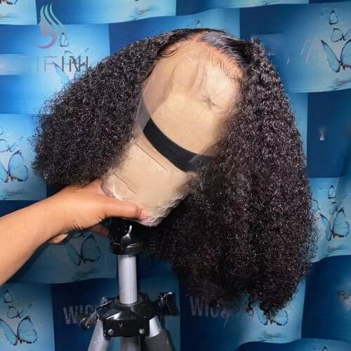 Short Kinky Curly Human Hair Wigs 4x4 Lace Closure bob Wigs For Black Women Pre Plucked 180% Remy Brazilian Hair Lace Front Wigs