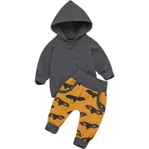 Baby Clothes Set Spring Autumn Children Boys Girls Clothes Bat Print Long Sleeve Hoodies Cotton Shirt Pants Casual Infant Suits
